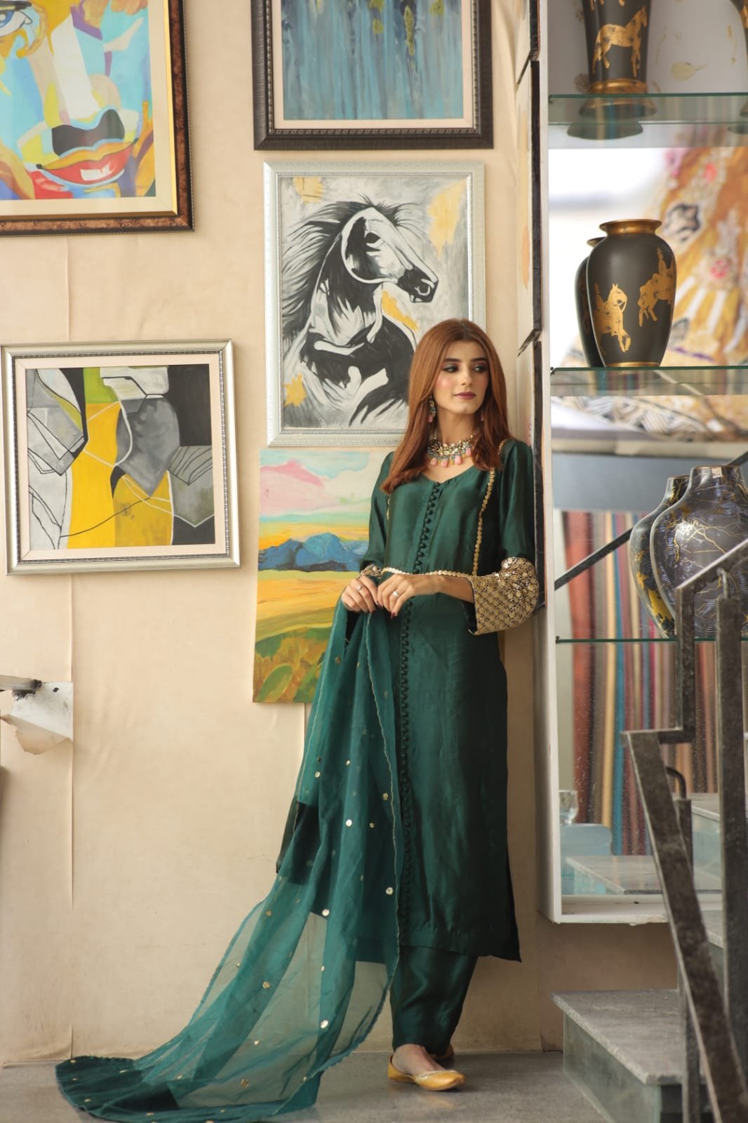 3 piece dress tussar silk Fabric , organza dupatta