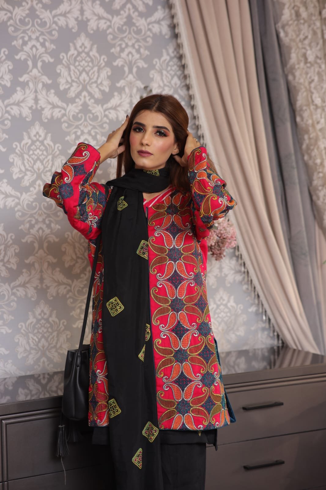 4 piece karrandi suit Fabric karrandi , silk dupatta fully block printed