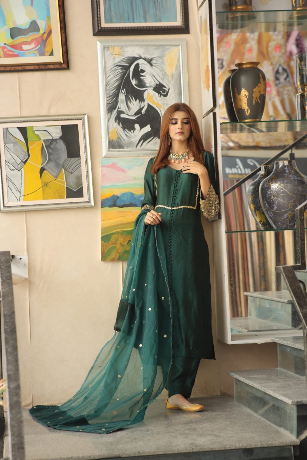 3 piece dress tussar silk Fabric , organza dupatta