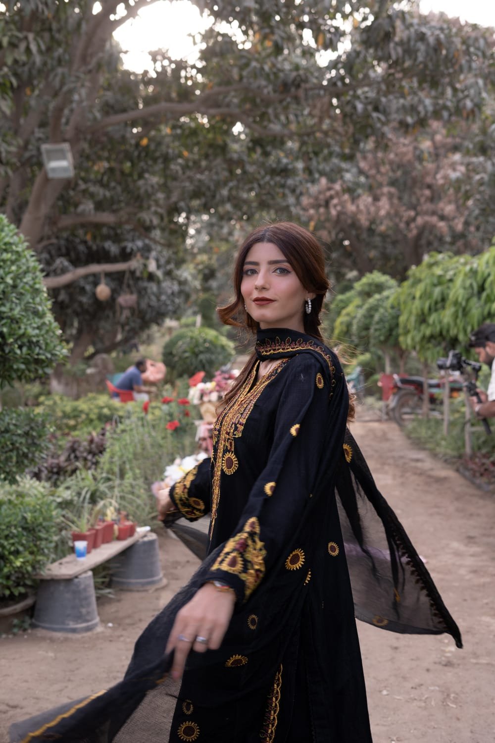 3 Piece Embroidered Suit – Unstitched with Gala, Bazu & Daman Patches, Cotton Net Dupatta