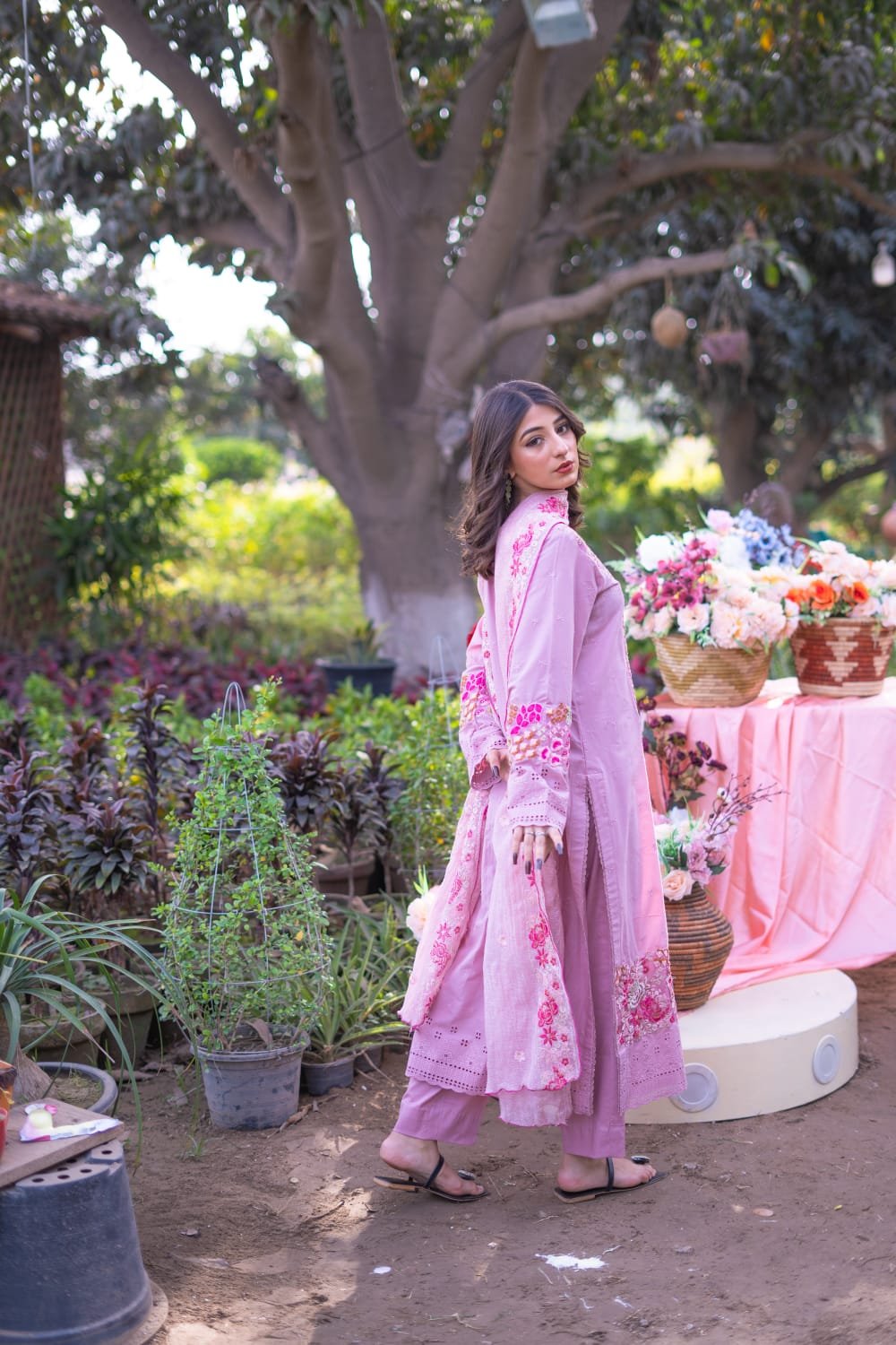 3 Piece Embroidered Suit – Unstitched with Gala, Bazu & Daman Work, Cotton Net Dupatta
