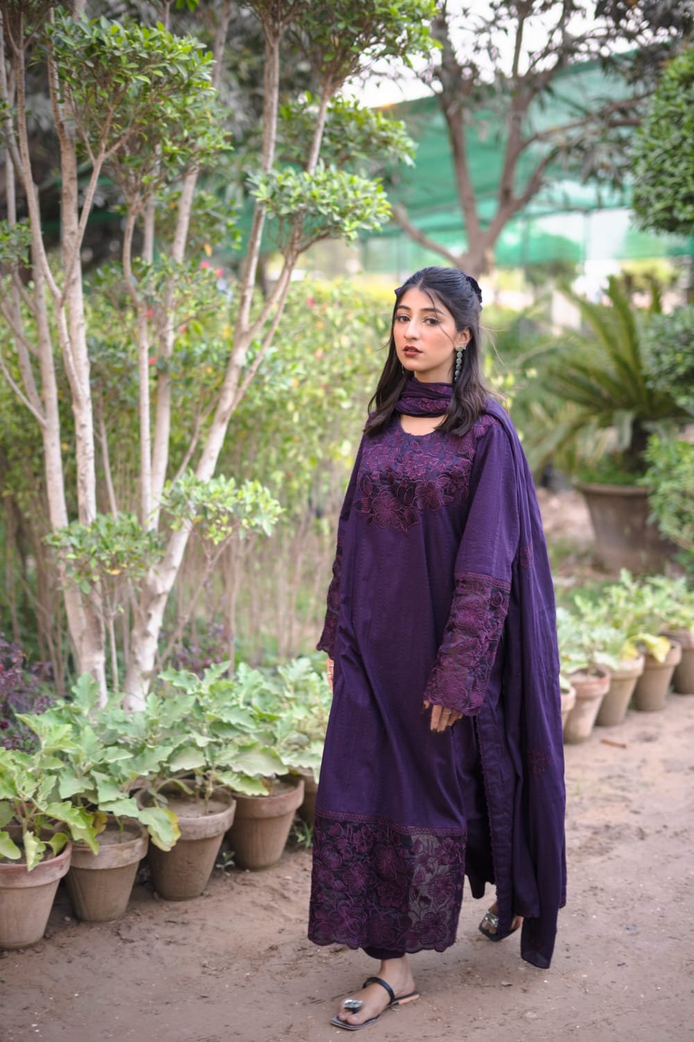 3 Piece Embroidered Suit – Unstitched with Gala, Bazu & Daman Patches